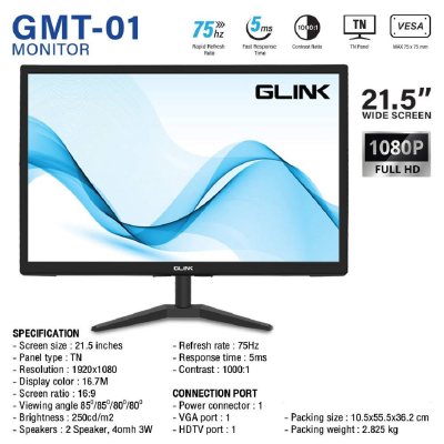 Glink Monitor 21.5" 16:9 TN 1080P HDIM VGA จอคอมพิวเตอร์