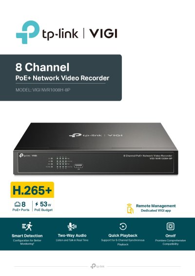 TP Link VIGI NVR1008H-8P 8Ch 53W PoE+ Network Video Recorder เครื่องบันทึก 8 ช่อง