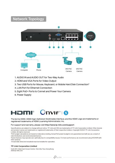 TP Link VIGI NVR1008H-8P 8Ch 53W PoE+ Network Video Recorder เครื่องบันทึก 8 ช่อง
