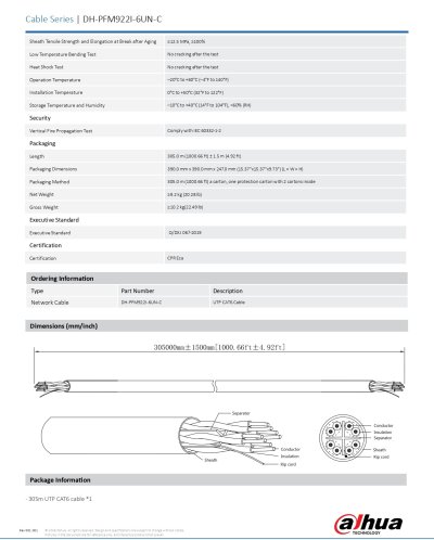 Dahua DH-PFM922I-6UN-C Cat6 UTP Lan Cable 305m/box indoor สายแลนภายใน