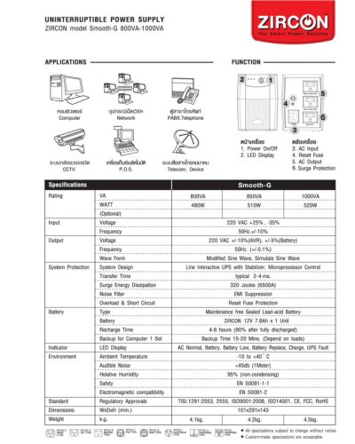 Zircon Smooth-G 1000Va 500w Ups เครื่องสำรองไฟ