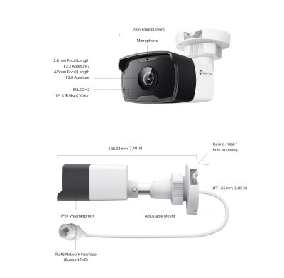 TP Link VIGI C320I 2mp 2.8mm Mic IR Outdoor Network Camera กล้องวงจรปิด