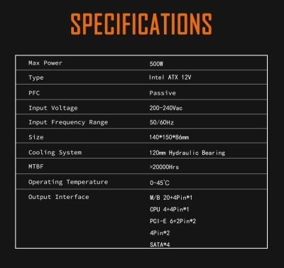 Aigo Warrior Ak500 500W Power Supply พาวเวอร์ซัพพลาย