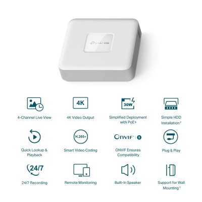 TP-Link VIGI NVR1104H-4P 4 Channel PoE+ Network Video Recorder เครื่องบันทึกกล้องวงจรปิด