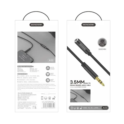 3.5MM Male to Female Braided Audio Cable 'SENDEM' A03 Black