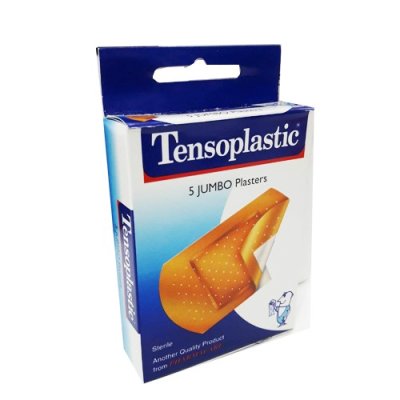 Tensoplastic JUMBO 5 ชิ้น เทนโซพล๊าสติค พลาสเตอร์สีเนื้อ ขนาดจัมโบ้ เหมาะสำหรับปิดแผลใหญj