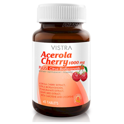 Vistra acerola cherry 1000mg 45 เม็ด วิสทร้า อะเซโรล่า เชอร์รี่