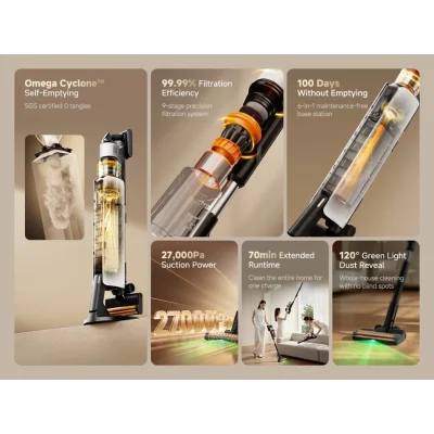 DEERMA Z50 Cordless Vacuum Cleaner 27000Pa แท่นดูดฝุ่นอัตโนมัติ กันผมพัน Anti-Tangle