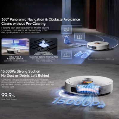 DEERMA S30 Pro หุ่นยนต์ดูดฝุ่นถูพื้นอัจฉริยะ ระบบเลเซอร์นำทาง LiDAR 360° Auto-Empty Robot Vacuum แรงดูด 15 kPa