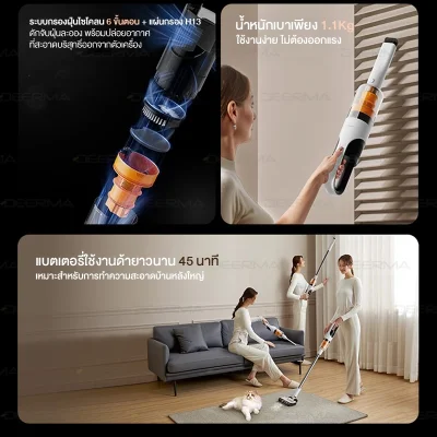 Deerma T10W เครื่องดูดฝุ่นไร้สาย 20kPa พร้อม ไฟเขียวส่องฝุ่น