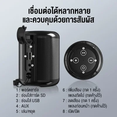 1Hora BOC062 ลำโพงบลูทูธ | 360° Surround | 7 ชม. | AUX/TF