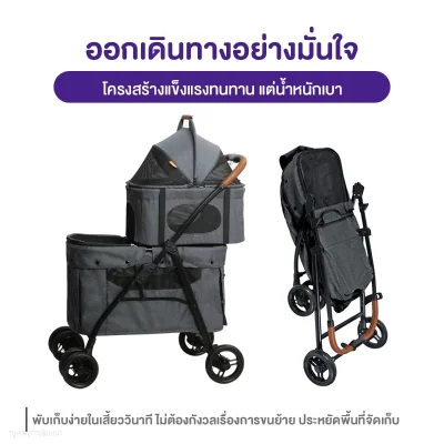 MOMOVIDA P-8 รถเข็นสัตว์เลี้ยง 2 ชั้น | ถอดตะกร้าได้