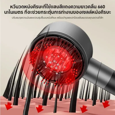 BOMIDI MG4 หวีนวดศีรษะไฟฟ้า | เร่งผมงอก | แสงสีแดง | กันน้ำ