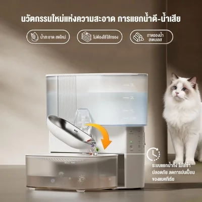 MOMOVIDA PTM-30A1 น้ำพุแมวไร้สาย | แบต 2000mAh | แยกน้ำสะอาด