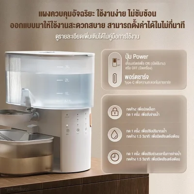 MOMOVIDA PTM-30A1 น้ำพุแมวไร้สาย | แบต 2000mAh | แยกน้ำสะอาด