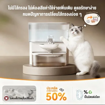 MOMOVIDA PTM-30A1 น้ำพุแมวไร้สาย | แบต 2000mAh | แยกน้ำสะอาด