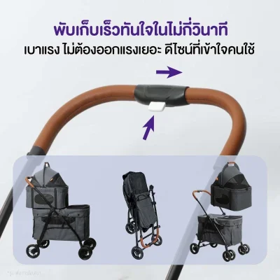 MOMOVIDA P-8 รถเข็นสัตว์เลี้ยง 2 ชั้น | ถอดตะกร้าได้