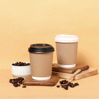 Bio Paper Double wall Hot cup 8oz. (Kraff)  แก้วกระดาษไบโอร้อนสองชั้น 8  Oz