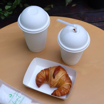 White Bagasse Dome Lid ( For 12/16/22oz.) ฝาโดมชานอ้อย ขนาด 90 มม.