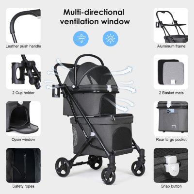 Beberoad T1 Double Pet Stroller | Lightweight Foldable