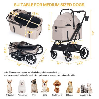 Beberoad X3 2 in 1 Pet Stroller | 4 Wheels Lightweight Foldable Carrier- Beige