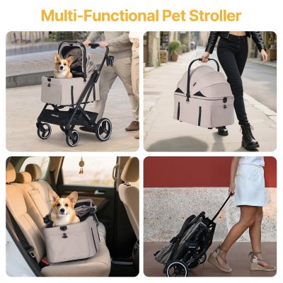 Beberoad X3 2 in 1 Pet Stroller | 4 Wheels Lightweight Foldable Carrier- Beige