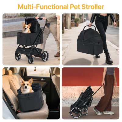 Beberoad X3 2 in 1 Pet Stroller | 4 Wheels Lightweight Foldable Carrier- Black Beberoad X3 2 in 1 Pet Stroller | 4 Wheels Lightweight Foldable Carrier- Black