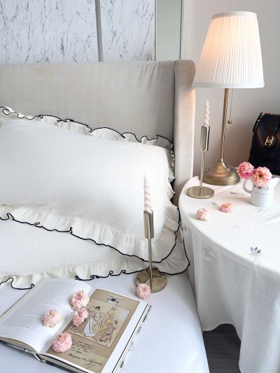 Ruffled Pillowcases -Cream color