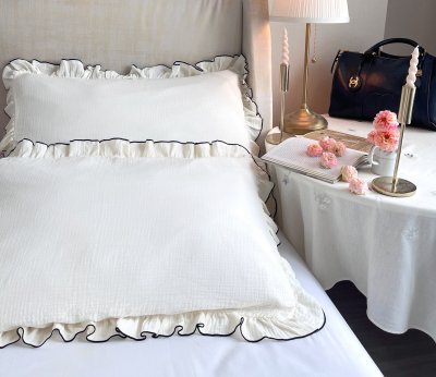 Ruffled Pillowcases -Cream color