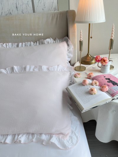 Ruffled Pillowcases Pink color