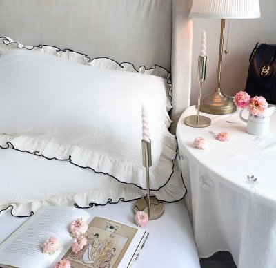 Ruffled Pillowcases -Cream color