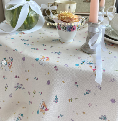 Butter Yellow Puppy & Kitten tablecloth