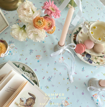 Sky Blue Puppy & Kitten tablecloth