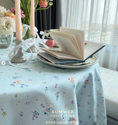 Sky Blue Puppy & Kitten tablecloth