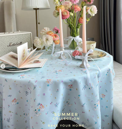 Sky Blue Puppy & Kitten tablecloth
