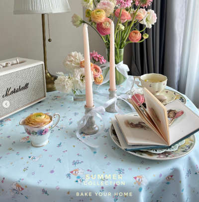 Sky Blue Puppy & Kitten tablecloth