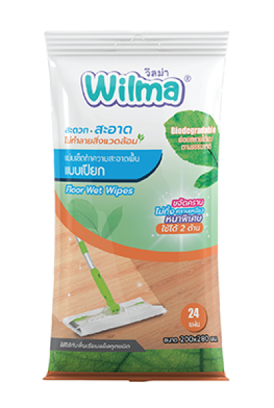 [ ผ้าถูพื้นชนิดเปียก ย่อยสลายได้ ] Wilma วิลม่า แผ่นเช็ดทำความสะอาดพื้นแบบเปียก 24 แผ่น // ดักจับฝุ่น ใช้แล้วทิ้ง