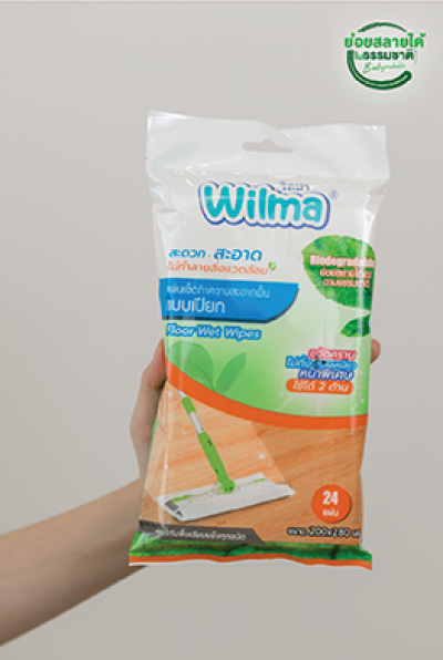 [ ผ้าถูพื้นชนิดเปียก ย่อยสลายได้ ] Wilma วิลม่า แผ่นเช็ดทำความสะอาดพื้นแบบเปียก 24 แผ่น // ดักจับฝุ่น ใช้แล้วทิ้ง