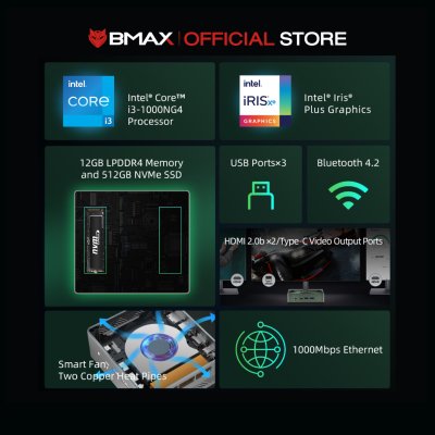 BMAX B6 Plus Intel Core i3-1000NG4 RAM12GB + SSD 512GB