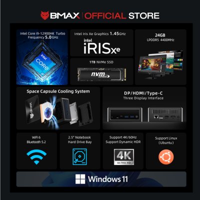 Bmax B9 Power Intel Core i9-12900HK 24GB DDR5 + 1TB NVMe