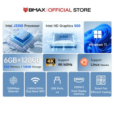 BMAX B1 Plus Mini PC Intel J3355 6GB + 128GB eMMc
