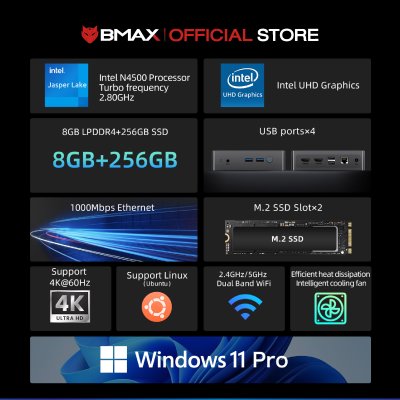 BMAX B3 Pro Intel N4500 8GB + SSD 256GB Windows 11 Pro