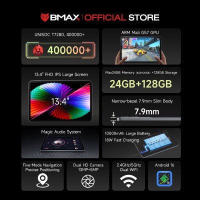 BMAX i14 13.4 inch T7280 4GB/128GB Android 16 WiFi Tablet
