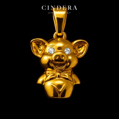 จี้เพชรทองคำแท้ รุ่น หมูน้อย ตัวเรือนทอง 9K ITALY 375