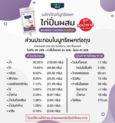 Nutri-Pack Chicken  นูทริแพคสูตรไก่ไม่เติมน้ำตาล 1 ถุง
