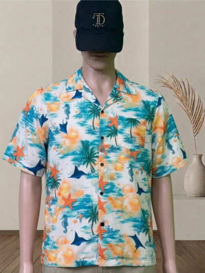 เสื้อฮาวายลายแรนดอมม้าน้ำปลาดาว