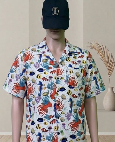 เสื้อฮาวายลายแรนดอมหอยทะเล