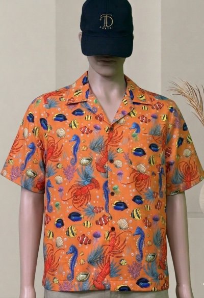 เสื้อฮาวายลายแรนดอมหอยทะเล