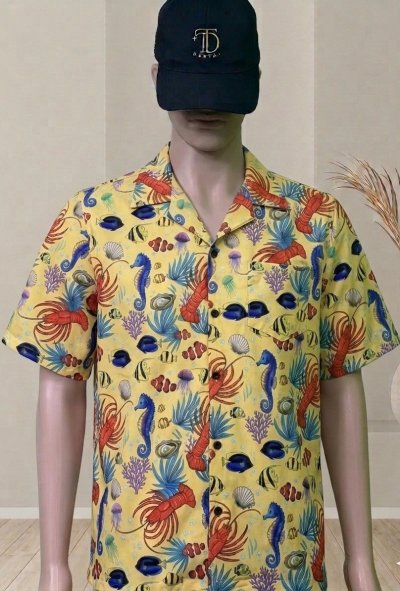 เสื้อฮาวายลายแรนดอมหอยทะเล