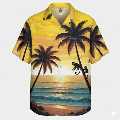 เสื้อฮาวายลายลิงบนต้นมะพร้าว